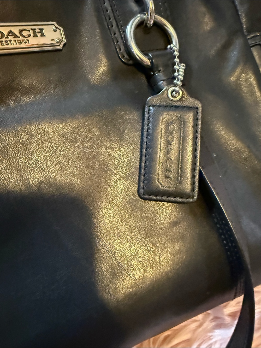 Coach Black Leather Satchel with Silver-Tone Accents - Picture 2 of 16